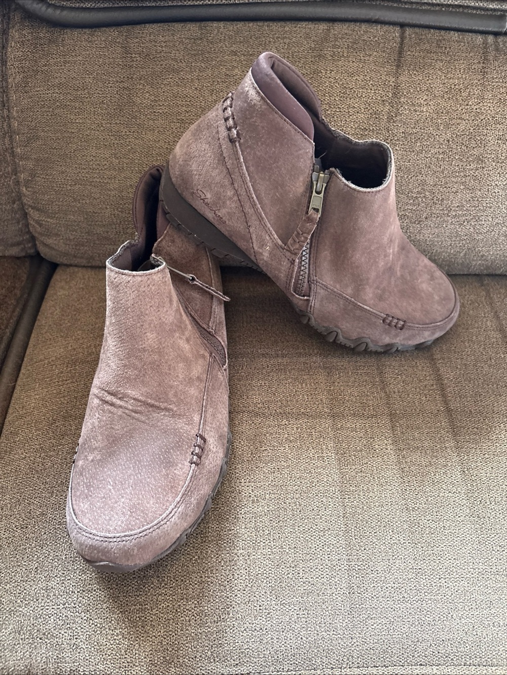 Skechers Women's Bikers Lite Suede Side-Zip Booties Choc, 9.5 Worn 1x